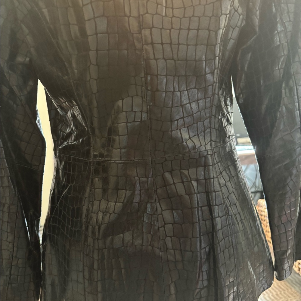 Dialogue Shiny Black Croc-Patterned genuine LEATHER Blazer xs - Picture 11 of 11